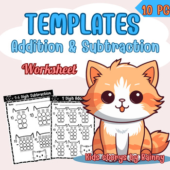 Preview of Cat Templates Addition and Subtraction with Regrouping for 2-5 Digit  ; Clip Art