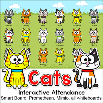 Preview of Cat Theme Attendance Tracker with Optional Lunch Count - Interactive Whiteboards