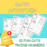 Cat Tracing and Coloring Number Worksheet 1-10