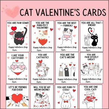 Preview of Cat Valentines Day Cards | Printable Kitty Valentines for Kids | Lunchbox Notes