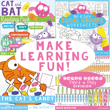 Preview of Cat and Bat Bundle - Equal Groups & Sharing