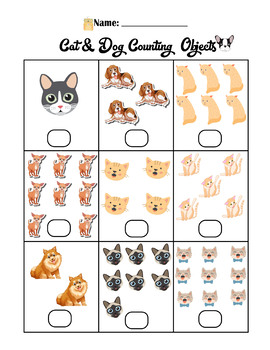 Cat and Dog Counting Objects 1-10 Worksheets Math Counting Objects to 10