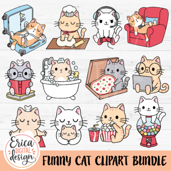 Cat clip art - 12 Cute Cats clipart - Funny Kitten images - Black ...