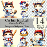 Cat hits baseball Watercolor clipart bundle, Collection Clipart