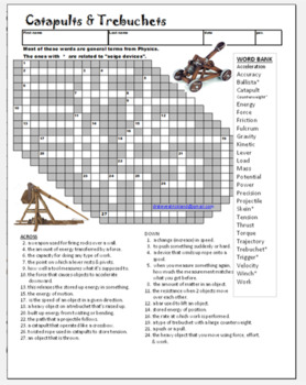 Preview of Catapults & Trebuchets - Crossword Puzzle, plus 1 pg. Content -Physics -STEM
