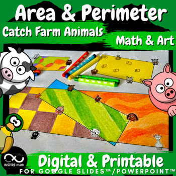 Preview of Catch Farm Animals Area & Perimeter Math & Art Project with Ruler Measurement