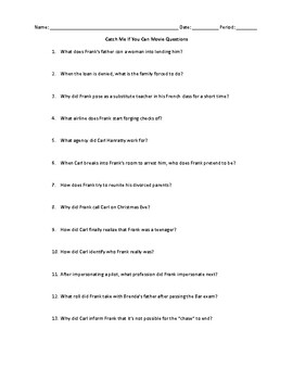 Preview of Catch Me if You Can Movie Questions | MOVIE GUIDE