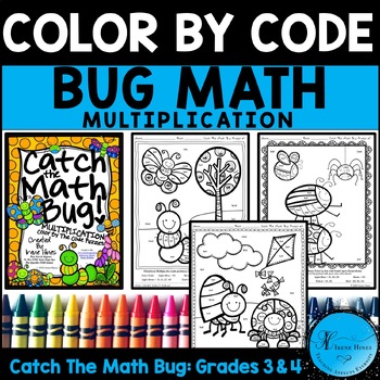 Preview of Multiplication Color By Number Code 3rd & 4th Grade Spring Bugs Coloring Pages