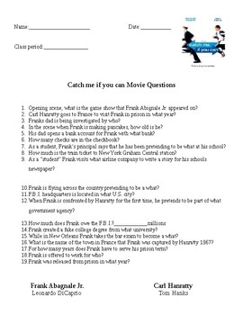 Preview of Catch me if you can Movie Questions