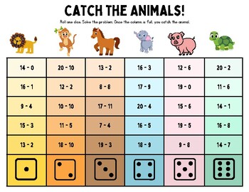 Preview of Catch the Animals Subtraction Game