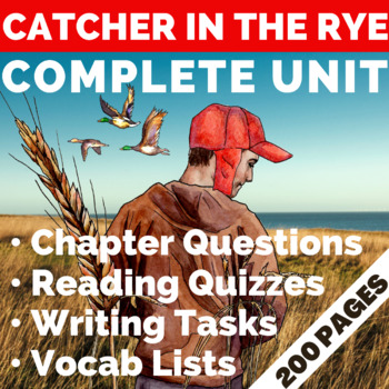Preview of CATCHER IN THE RYE Complete Unit: EDITABLE Discussion Prompts, Quizzes, Writing