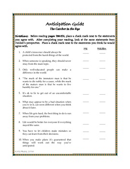 Catcher In The Rye Anticipation Guide By Teach4studentsuccess Tpt