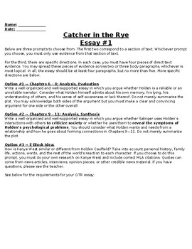 Preview of Essay Packet: Catcher in the Rye by J.D. Salinger
