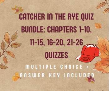 Preview of Catcher in the Rye Quiz Bundle (Chapters 1-10, 11-15, 16-20, 21-26) + Answer Key