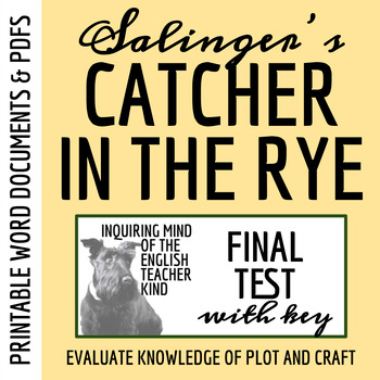 Preview of Catcher in the Rye Test and Answer Key with Study Guide (Printable)