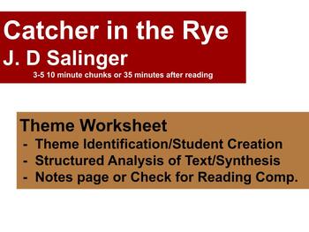 Preview of Catcher in the Rye - Themes Worksheet/Themes Workbook