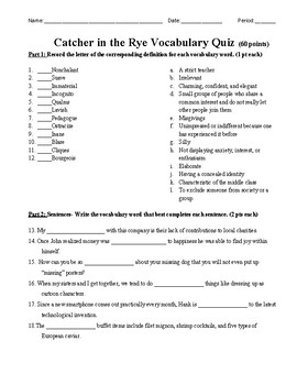 Catcher in the rye worksheets