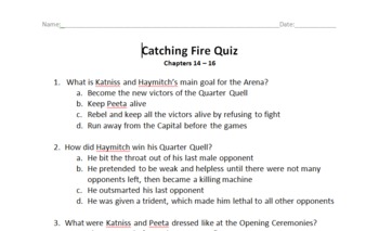 Catching Fire Quiz Worksheets Teaching Resources Tpt