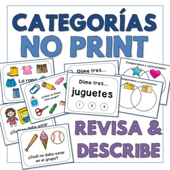 Preview of Categorías - Categories No Print - Teletherapy in Spanish