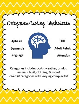 Preview of Categories, Naming, & Listing Worksheet (Aphasia,  Dementia, SNF speech therapy)