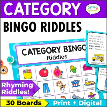 Preview of Categories Speech Therapy Activities Category Bingo Riddles Vocabulary Game