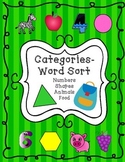 Categories Word Sort - Numbers, Animals, Shapes, Food