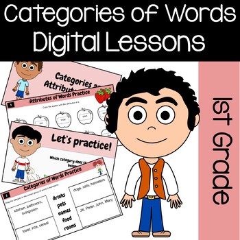 Preview of Categories of Words 1st Grade Interactive Google Slides | Daily Grammar Practice