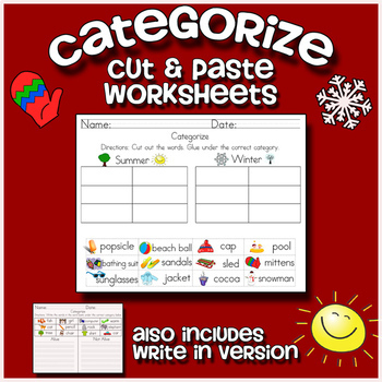 Preview of Categorize & Classify Worksheets - Including cut and paste
