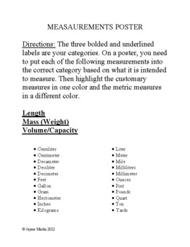 Preview of Categorize Measurements