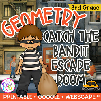 Preview of Categorize Shapes Quadrilaterals Geometry Bandit 3rd Grade Math Escape Room