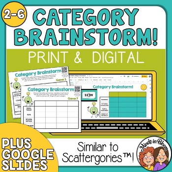 Preview of Category Brainstorm! Fun Scattergories™ Type Game - Print & Google Digital