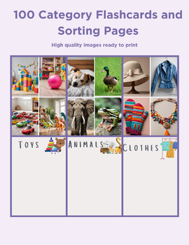 Preview of Category Flashcard Bundle: Things That Go Together 100 Images & Sorting Pages