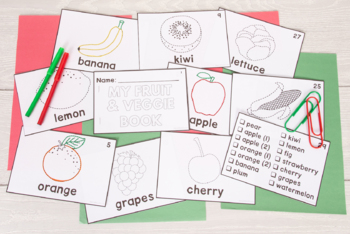 Category Vocabulary Tracing Worksheets for Preschool - Mini-Book: Fruit/Veg