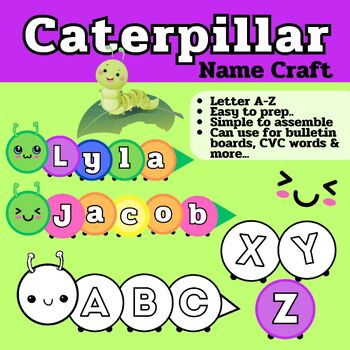 Preview of Caterpillar Alphabets, A-Z, a-z template, Name craft, bulletin board