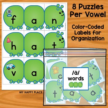 Caterpillar CVC Word Puzzles Spring Center by My Happy Place | TpT