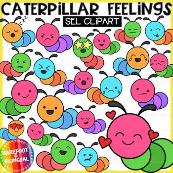 Preview of Caterpillar Clipart Feelings and Emotions - Bug Clipart - SEL Clipart