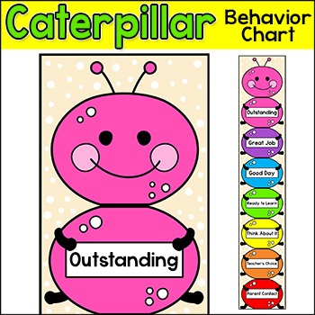 Preview of Rainbow Caterpillar Theme Behavior Chart - Editable Classroom Decor