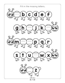 Caterpillar Fill in the Missing Letters of the Alphabet Worksheets