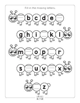 caterpillar fill in the missing letters of the alphabet worksheets