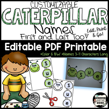 Caterpillar Names;Name Building Practice Literacy Center, Easy Editable PDF