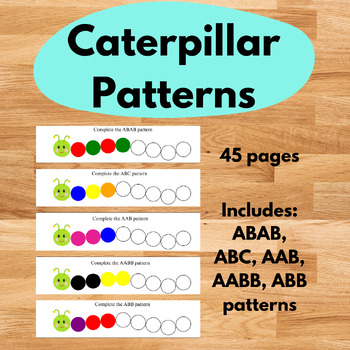 Preview of Caterpillar Pom Pom Patterns, Kindergarten Math Games, Visual Discrimination