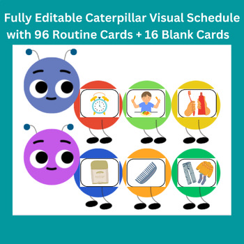 Preview of Caterpillar Themed Visual Schedule Customizable Template