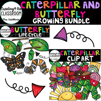 Preview of Caterpillar Clip Art and Butterfly Clip Art Growing Bundle
