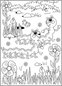 Caterpillars Find the Differences and Coloring Page, Commercial Use Allowed