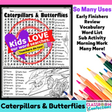 Caterpillars and Butterflies Word Search Activity : Fun as
