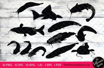 Catfish Silhouettes Clipart Clip Art(AI, EPS, SVGs, JPGs, PNGs, PDF)