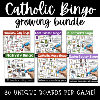 Preview of Catholic Bingo Growing Bundle: Advent/Christmas, Nativity, Valentine's, Lent