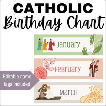 Preview of Catholic Classroom Decor - Editable Birthday Chart Bulletin Board Display