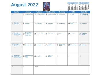 Preview of Catholic Calendar of Saints & Important Days August 2022-July 2023