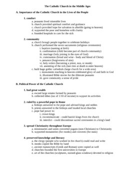 Preview of Catholic Church During Middle Ages Outline